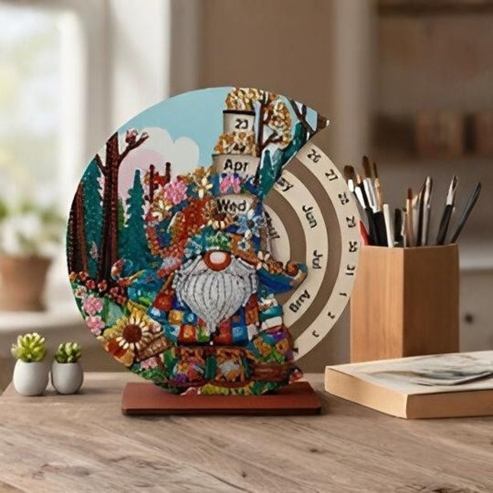 Sunflower Patchwork Gnome Perpetual‎ Calendar